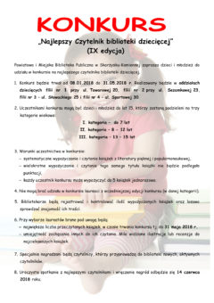 Najlepszy czytelnik biblioteki dziecięcej 9 edycja - konkurs - plakat