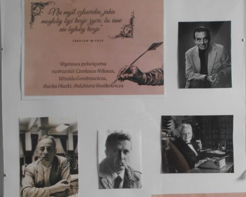 Zaproszenie na wystawę poświęconą twórczości Czesława Miłosza, Witolda Gombrowicza, Marka Hłaski i Melchiora Wańkowicza